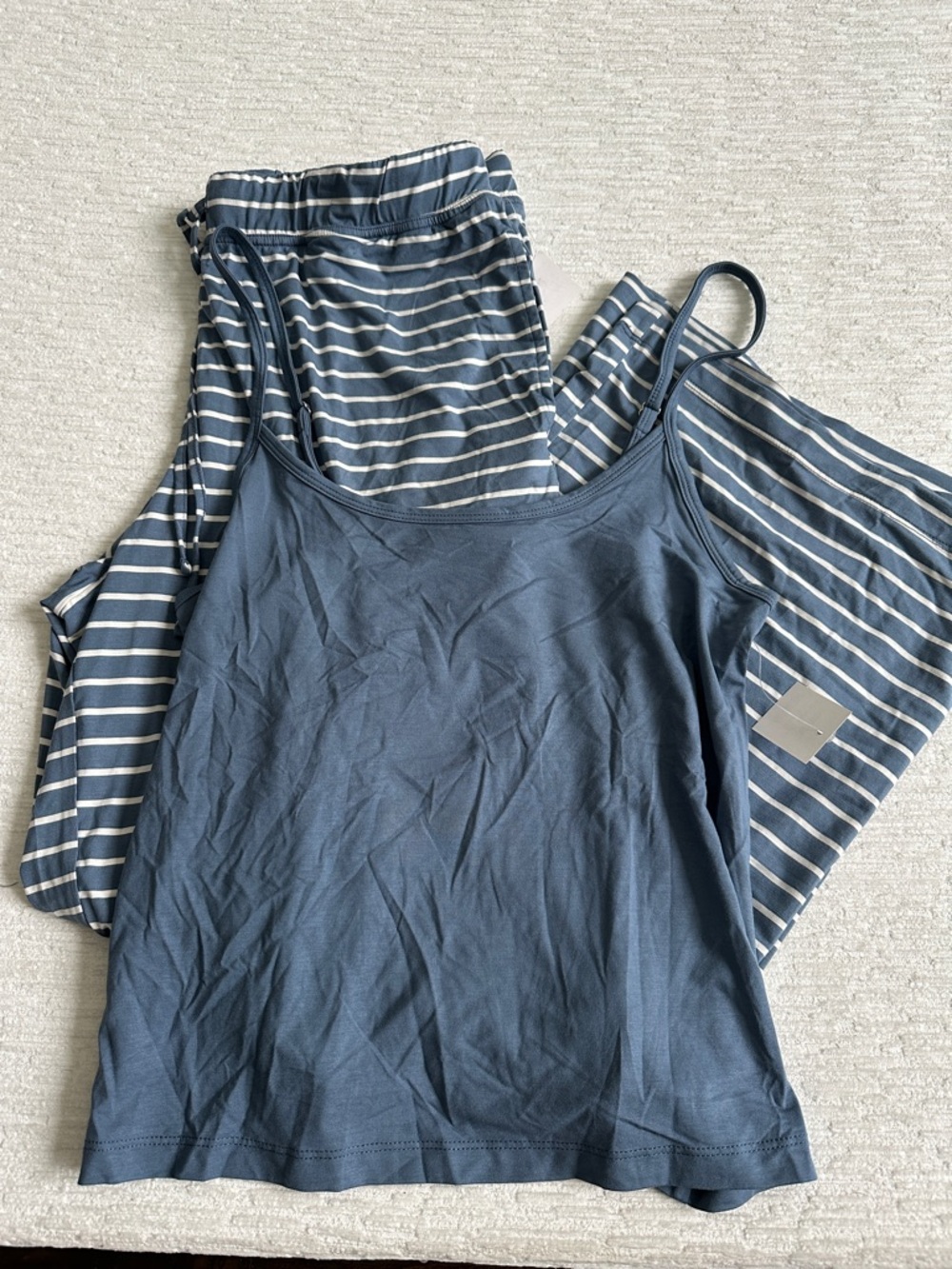 Womens Wide-Leg Stripe 3 Pc Lounge Set- Storm Cloud Blue & White NWT - Picture 2 of 7